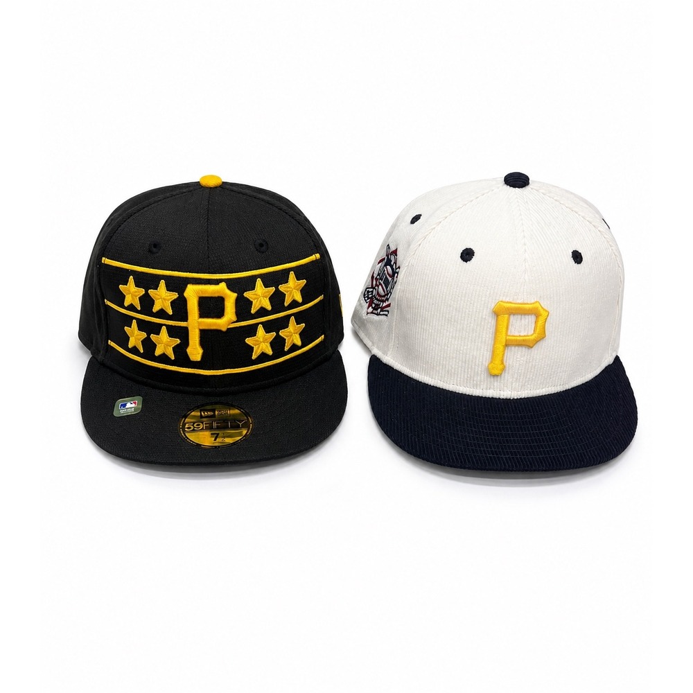 2 New Era 59FIFTY Pittsburgh Pirates Fitted‎ Hat Size 7 Stars Cord Baseball cap